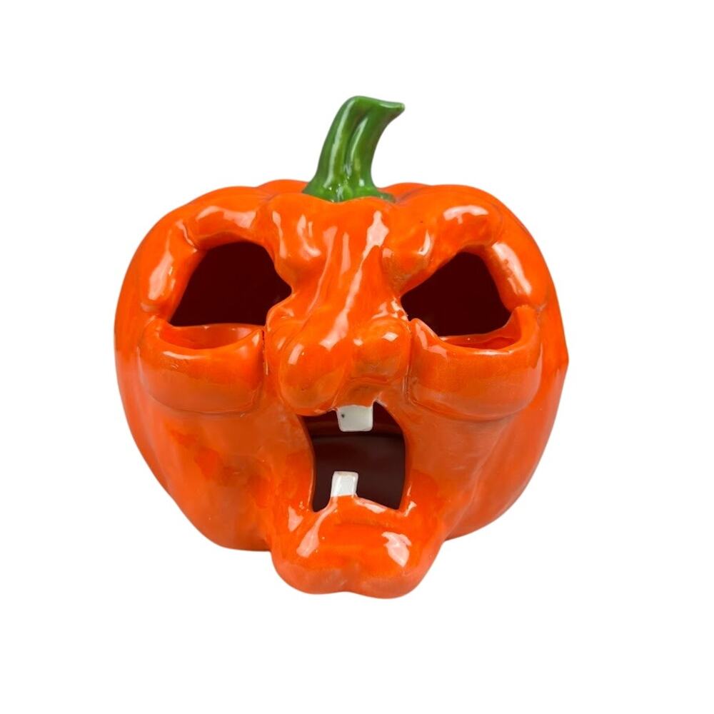 Vintage Dept 56 Halloween Pumpkin Head Jack O Lantern Ceramic Candle Holder